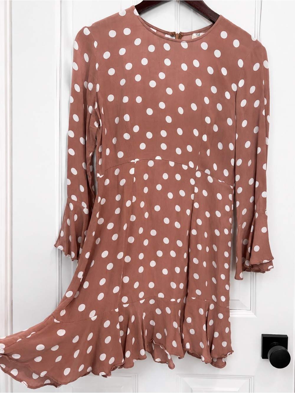 Polka Dot Ruffle-Hem Midi Dress in Vintage Rose